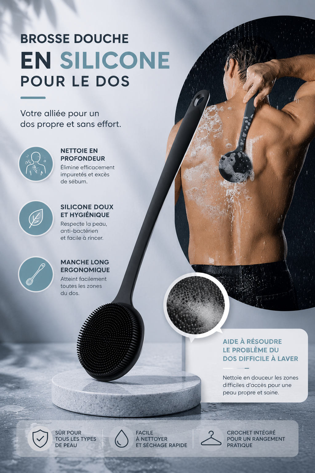PuraClear Reach – Brosse Exfoliante Dos Manche Long
