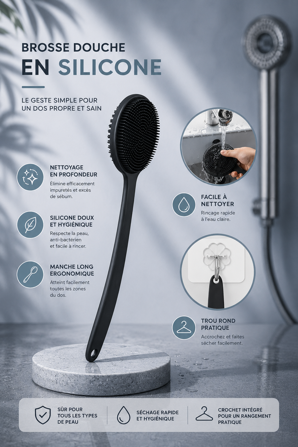 PuraClear Reach – Brosse Exfoliante Dos Manche Long